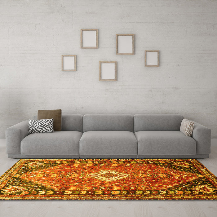 Machine Washable Persian Yellow Traditional Rug in a Living Room, wshtr809yw