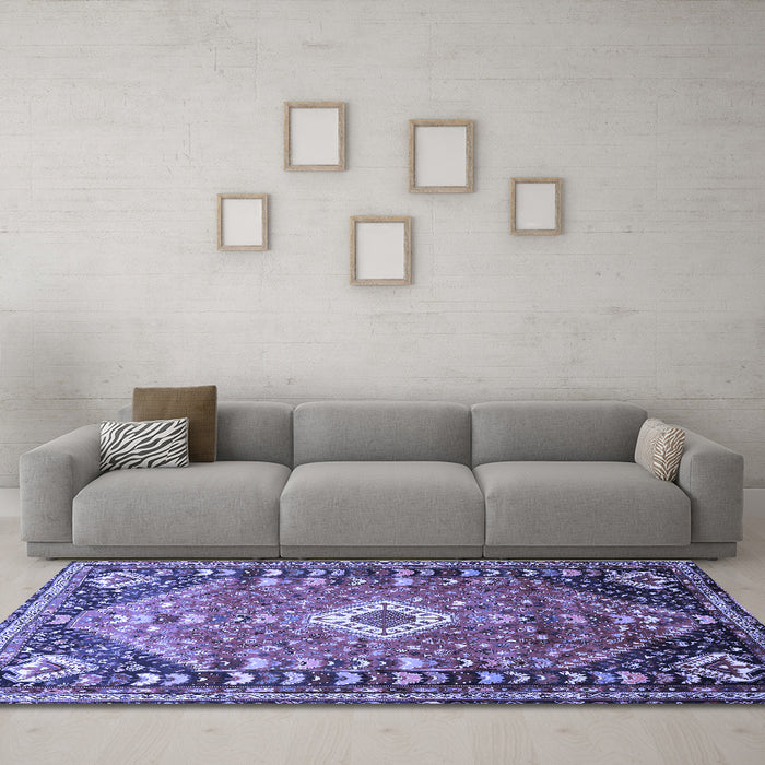 Machine Washable Persian Blue Traditional Rug in a Living Room, wshtr809blu