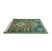 Sideview of Machine Washable Persian Turquoise Traditional Area Rugs, wshtr809turq