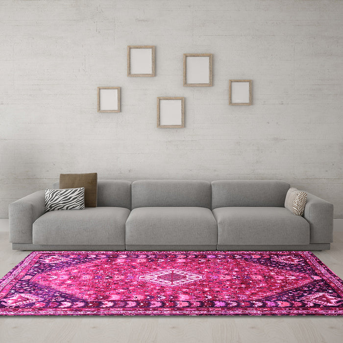 Machine Washable Persian Pink Traditional Rug in a Living Room, wshtr809pnk