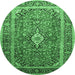 Round Machine Washable Medallion Emerald Green Traditional Area Rugs, wshtr80emgrn