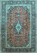 Machine Washable Medallion Light Blue Traditional Rug, wshtr80lblu