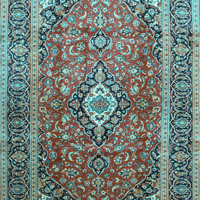 Machine Washable Medallion Light Blue Traditional Rug, wshtr80lblu