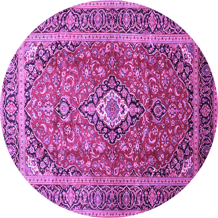 Round Machine Washable Medallion Purple Traditional Area Rugs, wshtr80pur