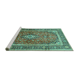 Sideview of Machine Washable Medallion Turquoise Traditional Area Rugs, wshtr80turq