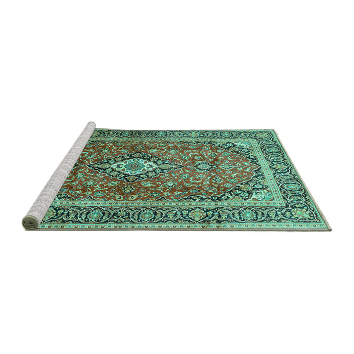 Sideview of Machine Washable Medallion Turquoise Traditional Area Rugs, wshtr80turq
