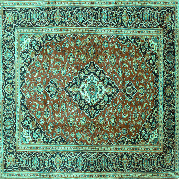 Square Medallion Turquoise Traditional Rug, tr80turq