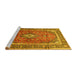 Sideview of Machine Washable Medallion Yellow Traditional Rug, wshtr80yw