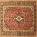 Square Machine Washable Medallion Brown Traditional Rug, wshtr80brn