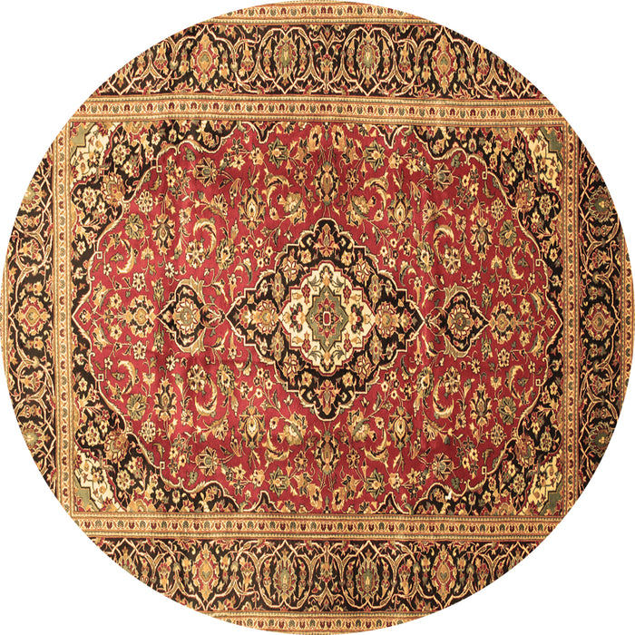 Round Machine Washable Medallion Brown Traditional Rug, wshtr80brn