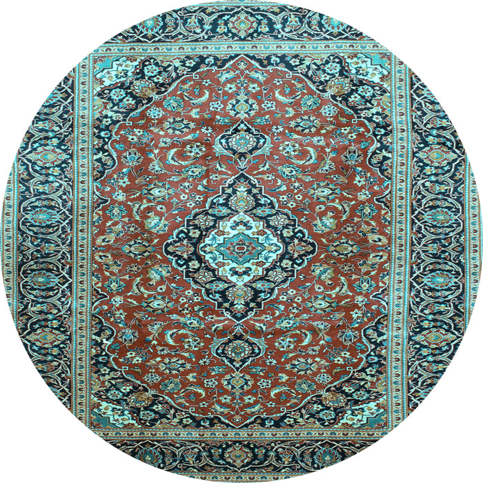 Round Machine Washable Medallion Light Blue Traditional Rug, wshtr80lblu