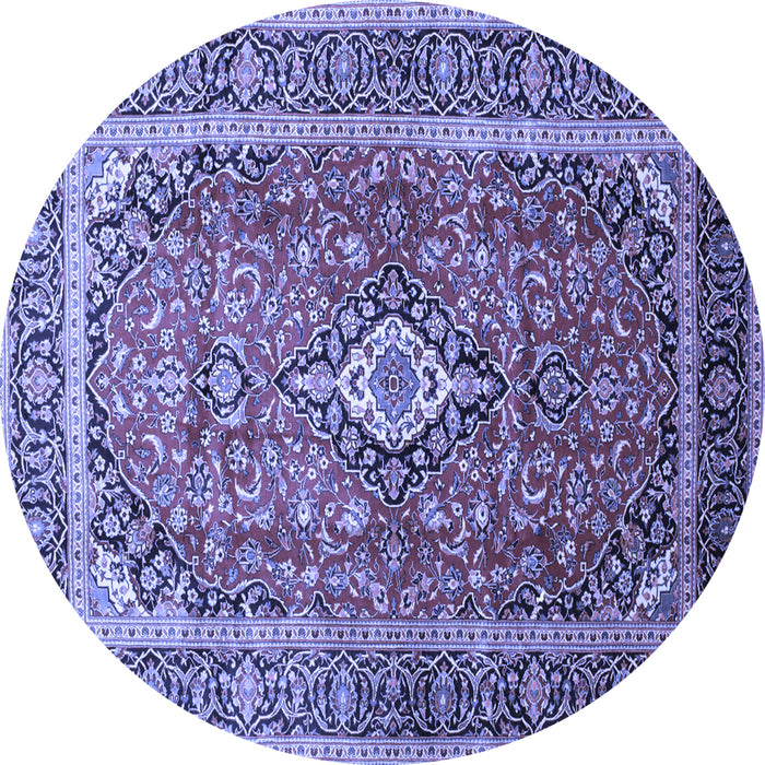 Round Machine Washable Medallion Blue Traditional Rug, wshtr80blu