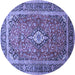 Round Machine Washable Medallion Blue Traditional Rug, wshtr80blu