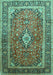 Machine Washable Medallion Turquoise Traditional Area Rugs, wshtr80turq