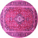 Round Machine Washable Medallion Pink Traditional Rug, wshtr80pnk