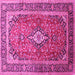 Square Machine Washable Medallion Pink Traditional Rug, wshtr80pnk