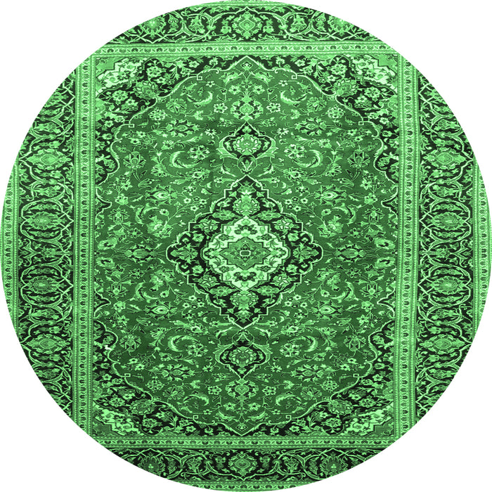 Round Medallion Emerald Green Traditional Rug, tr80emgrn