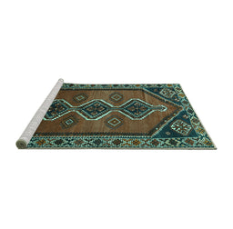 Sideview of Machine Washable Persian Turquoise Traditional Area Rugs, wshtr810turq