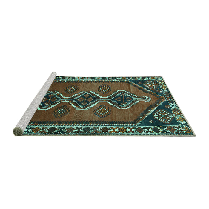 Sideview of Machine Washable Persian Turquoise Traditional Area Rugs, wshtr810turq
