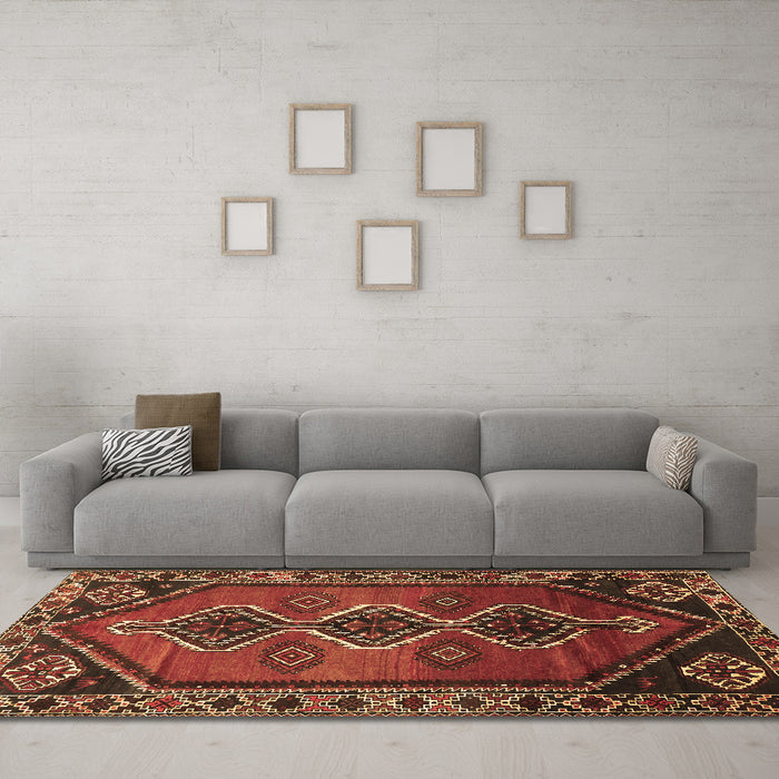 Machine Washable Persian Brown Traditional Rug in a Living Room,, wshtr810brn