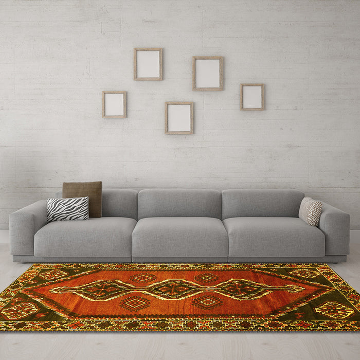 Machine Washable Persian Yellow Traditional Rug in a Living Room, wshtr810yw