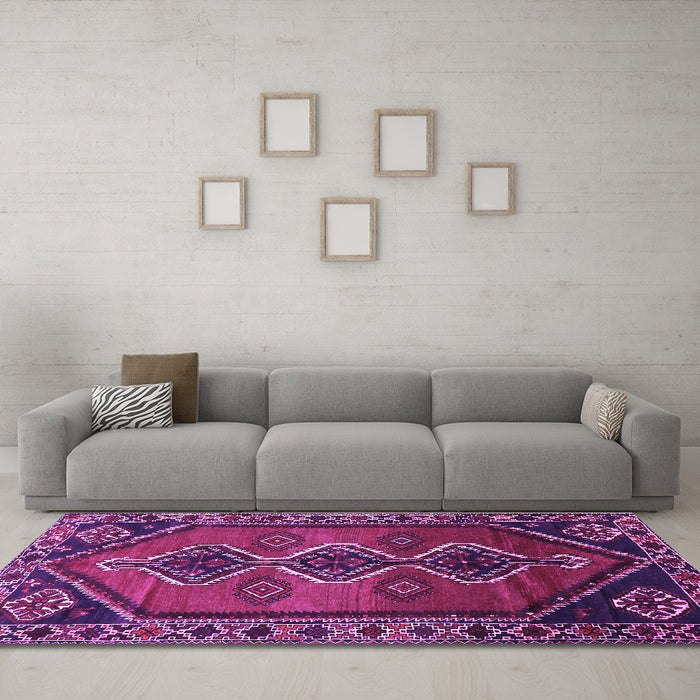 Machine Washable Persian Purple Traditional Area Rugs in a Living Room, wshtr810pur