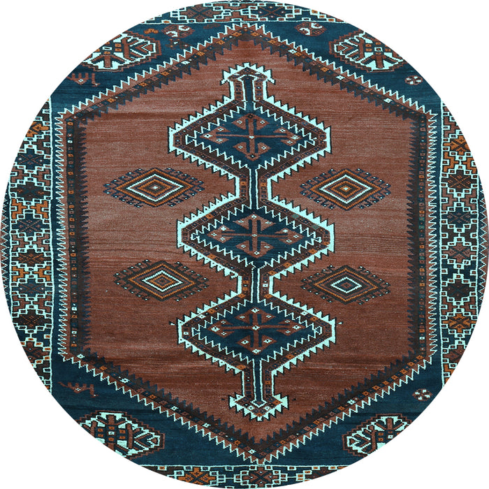 Round Machine Washable Persian Light Blue Traditional Rug, wshtr810lblu