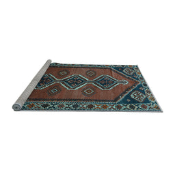 Sideview of Machine Washable Persian Light Blue Traditional Rug, wshtr810lblu