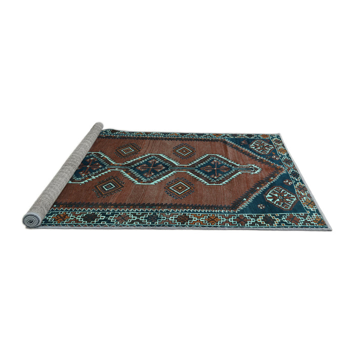 Sideview of Machine Washable Persian Light Blue Traditional Rug, wshtr810lblu