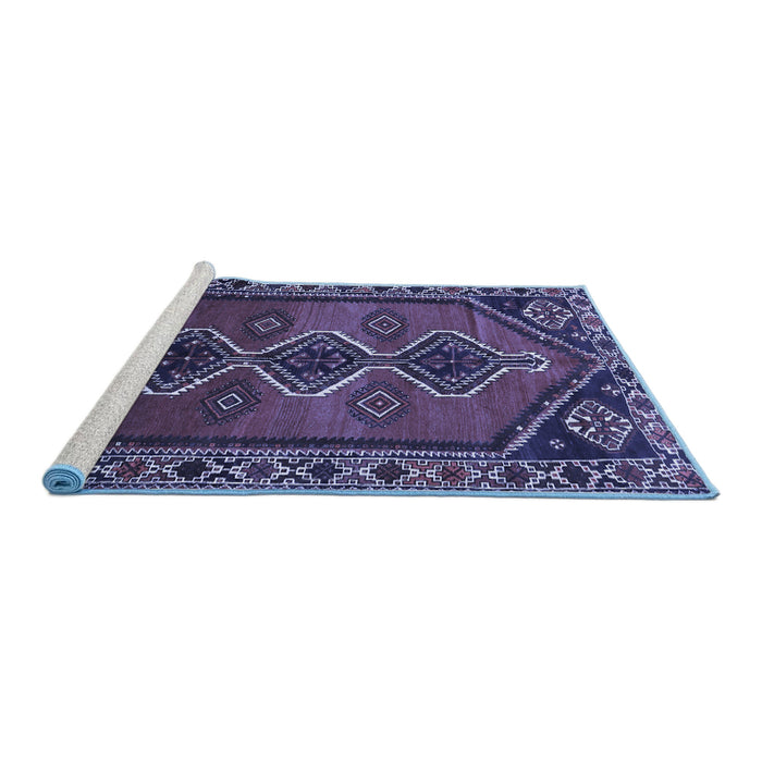 Sideview of Machine Washable Persian Blue Traditional Rug, wshtr810blu