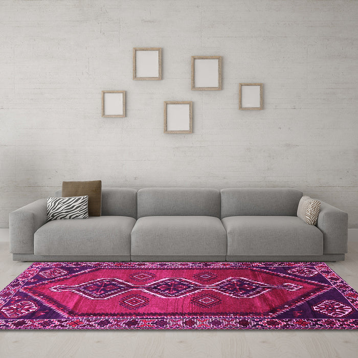 Machine Washable Persian Pink Traditional Rug in a Living Room, wshtr810pnk