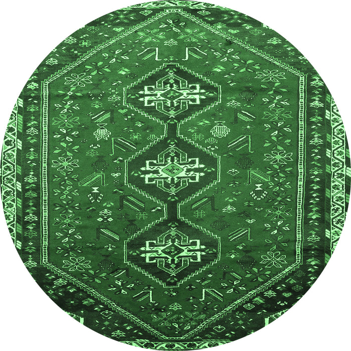 Round Persian Emerald Green Traditional Rug, tr811emgrn
