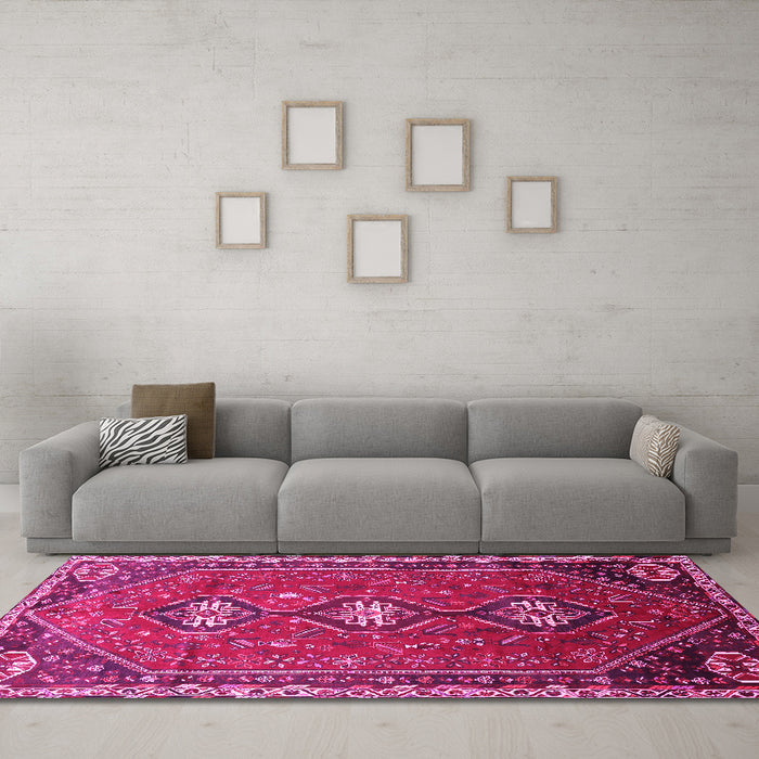 Machine Washable Persian Pink Traditional Rug in a Living Room, wshtr811pnk