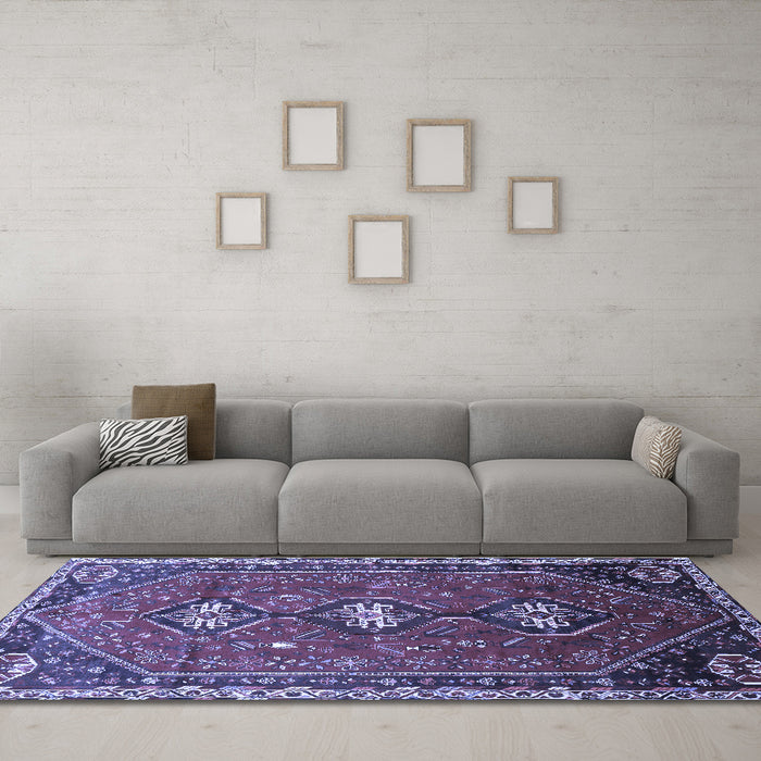 Machine Washable Persian Blue Traditional Rug in a Living Room, wshtr811blu