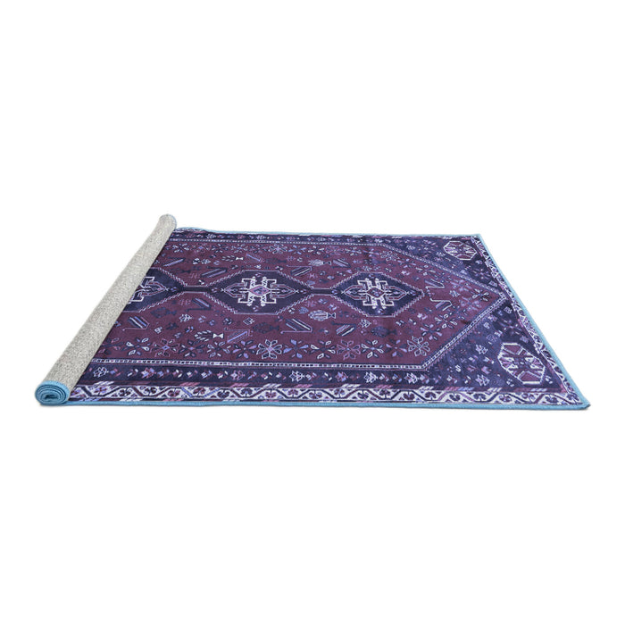 Sideview of Machine Washable Persian Blue Traditional Rug, wshtr811blu