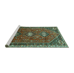 Sideview of Machine Washable Persian Turquoise Traditional Area Rugs, wshtr811turq