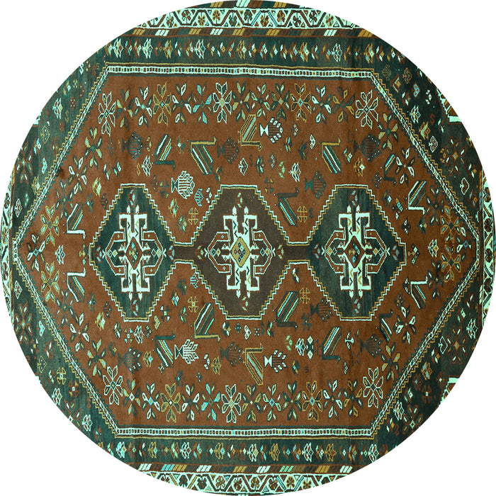 Round Persian Turquoise Traditional Rug, tr811turq