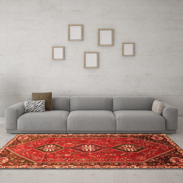 Machine Washable Persian Orange Traditional Area Rugs in a Living Room, wshtr811org