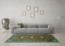 Machine Washable Persian Turquoise Traditional Area Rugs in a Living Room,, wshtr811turq