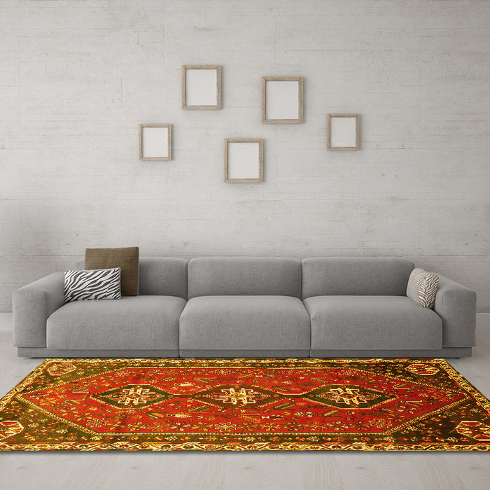Machine Washable Persian Yellow Traditional Rug in a Living Room, wshtr811yw