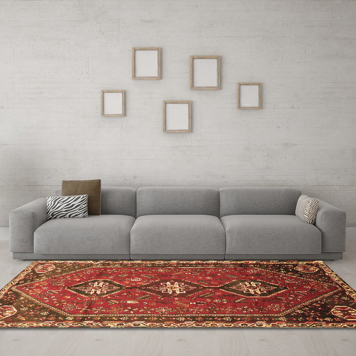 Machine Washable Persian Brown Traditional Rug in a Living Room,, wshtr811brn