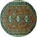 Round Machine Washable Persian Turquoise Traditional Area Rugs, wshtr811turq