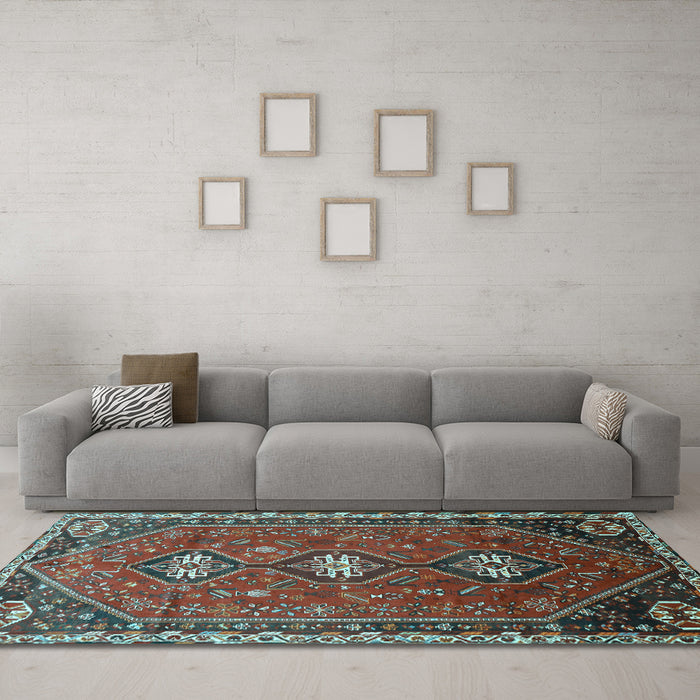 Machine Washable Persian Light Blue Traditional Rug in a Living Room, wshtr811lblu