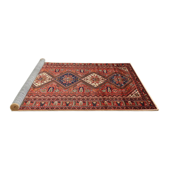 Sideview of Machine Washable Traditional Copper Red Pink Rug, wshtr812