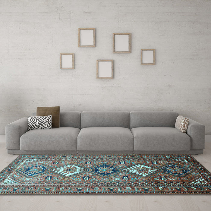 Machine Washable Persian Light Blue Traditional Rug in a Living Room, wshtr812lblu