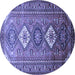 Round Machine Washable Persian Blue Traditional Rug, wshtr812blu