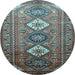 Round Machine Washable Persian Light Blue Traditional Rug, wshtr812lblu