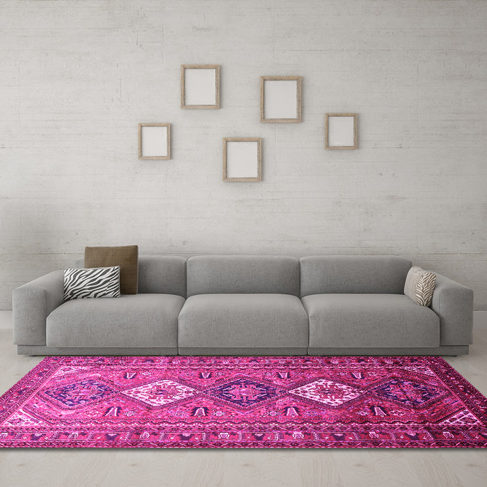 Machine Washable Persian Pink Traditional Rug in a Living Room, wshtr812pnk