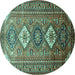 Round Persian Turquoise Traditional Rug, tr812turq