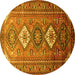 Round Persian Yellow Traditional Rug, tr812yw